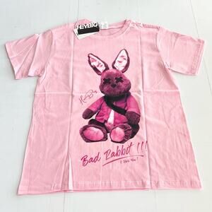 New HEYBIG Graphic Short Sleeve Tee Shirt TH-426 UNISEX SIZE L Pink Bad Rabbit